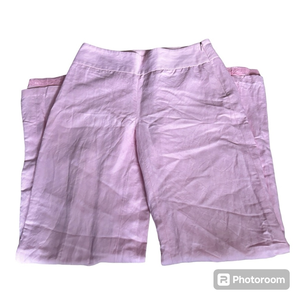 the cutest light pink wide leg linen pants from ann taylor loft